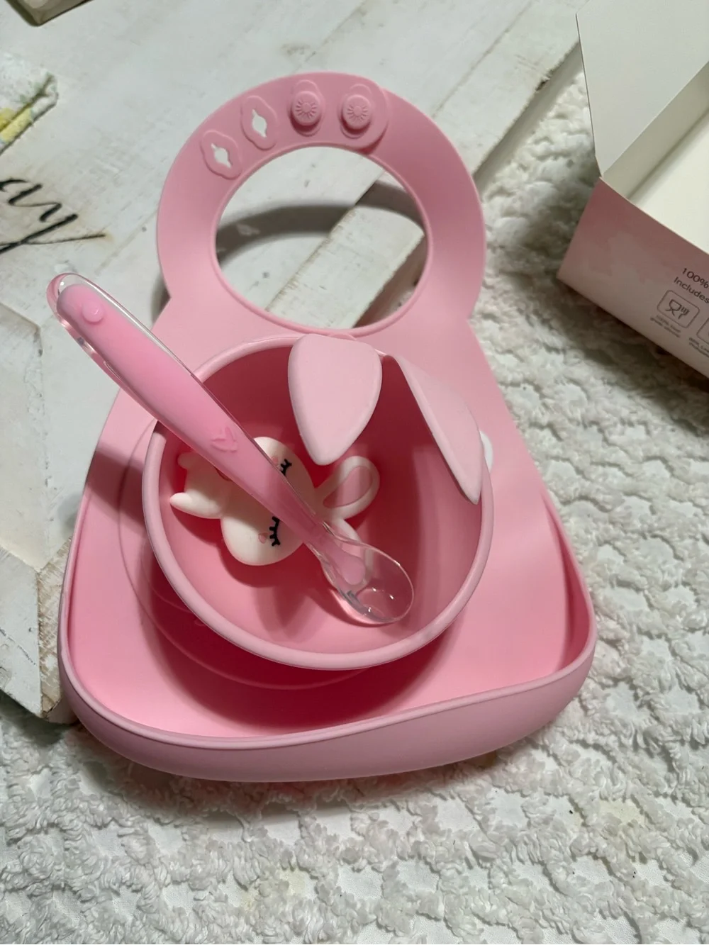 Pink Silicone Baby Feeding Set with Teether